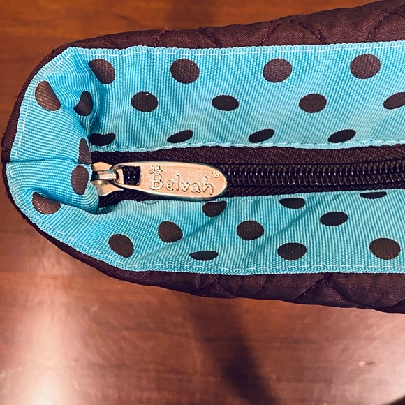 🌟HP🌟NWOT Brown & Blue Polka Dot Quilted Tote Bag by Belvah - Picture 4 of 13